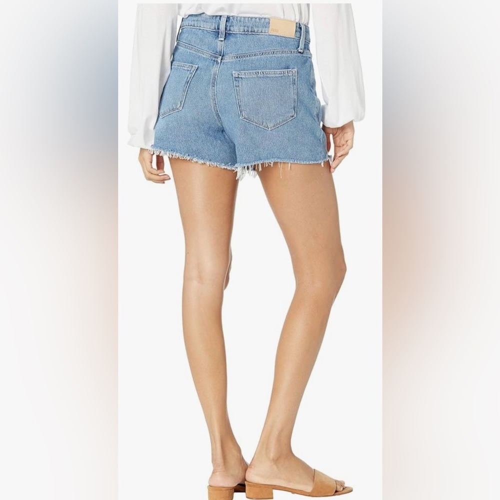 PAIGE Noella High Rise Denim Shorts 27 Petite Raw Hem Button Fly Serine - Picture 10 of 10